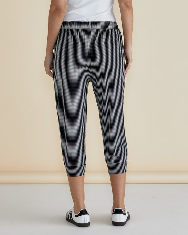 Betty Basics Tokyo 3/4 Pant - Charcoal Stripe