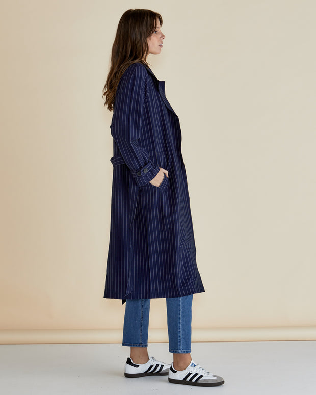 Betty Basics Mayla Duster - Blue Pinstripe