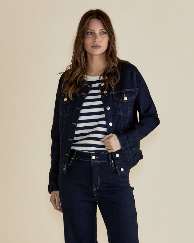 Betty Basics Cindy Collarless Denim Jacket - Ink