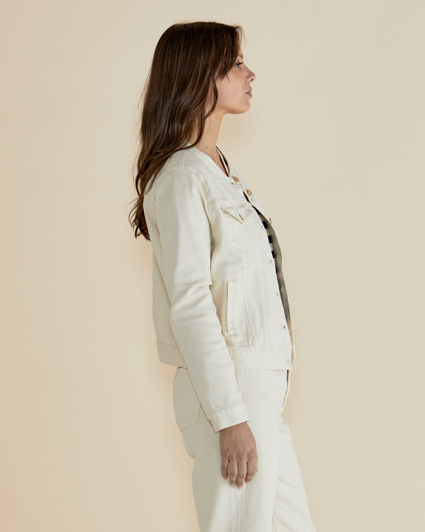 Betty Basics Cindy Collarless Denim Jacket - Off White