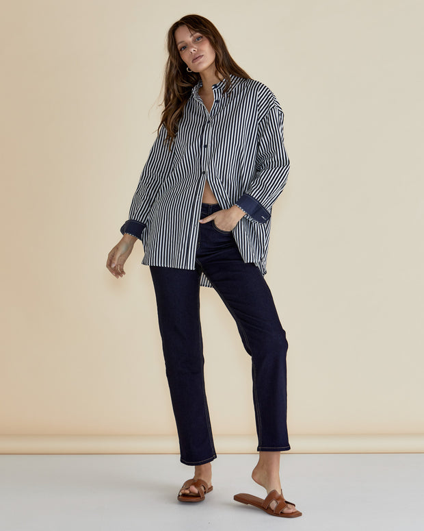 Betty Basics Claire Classic Shirt - Navy Stripe