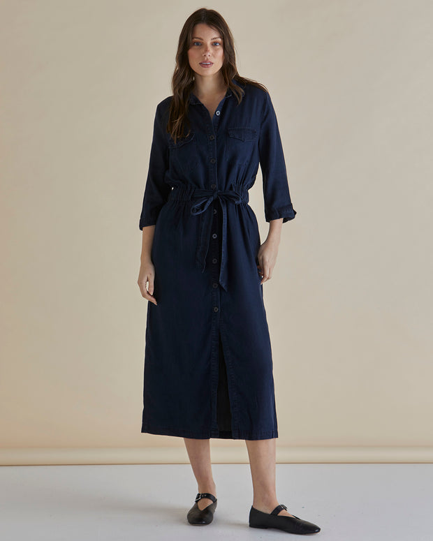 Betty Basics Lyocell Shirt Dress - Dark Vintage Blue