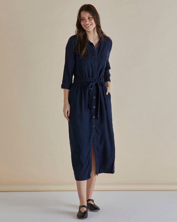 Betty Basics Lyocell Shirt Dress - Dark Vintage Blue