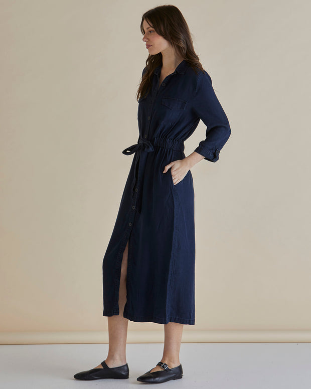 Betty Basics Lyocell Shirt Dress - Dark Vintage Blue