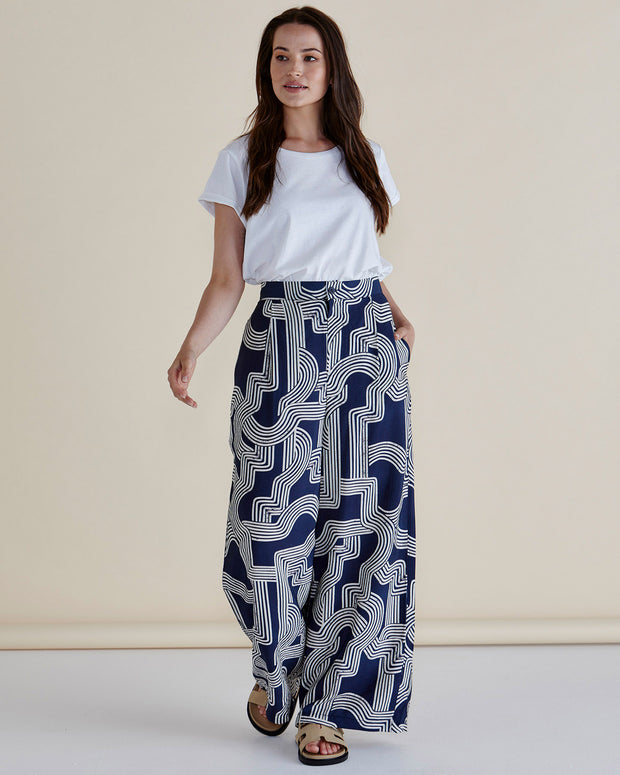 Betty Basics Zander Pant - Navy Geo