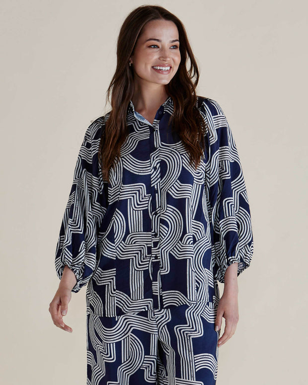 Betty Basics Rosalind Shirt - Navy Geo