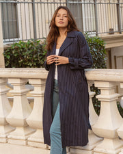 Betty Basics Mayla Duster - Blue Pinstripe