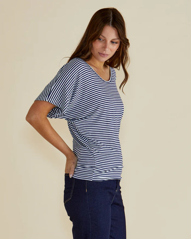 Betty Basics Maui Tee - Navy Blue/White Stripe