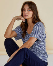 Betty Basics Maui Tee - Navy Blue/White Stripe