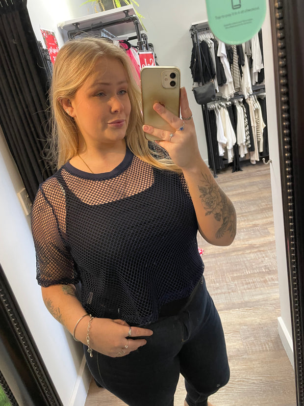 Two By Two Arrow Mesh Top - Navy