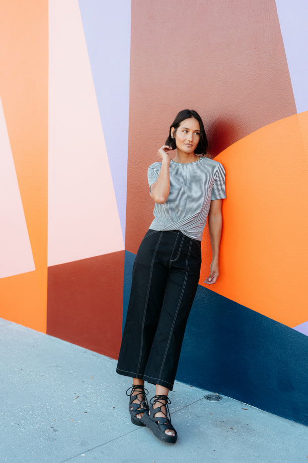 et alia Twist Tee - Monochrome Stripe