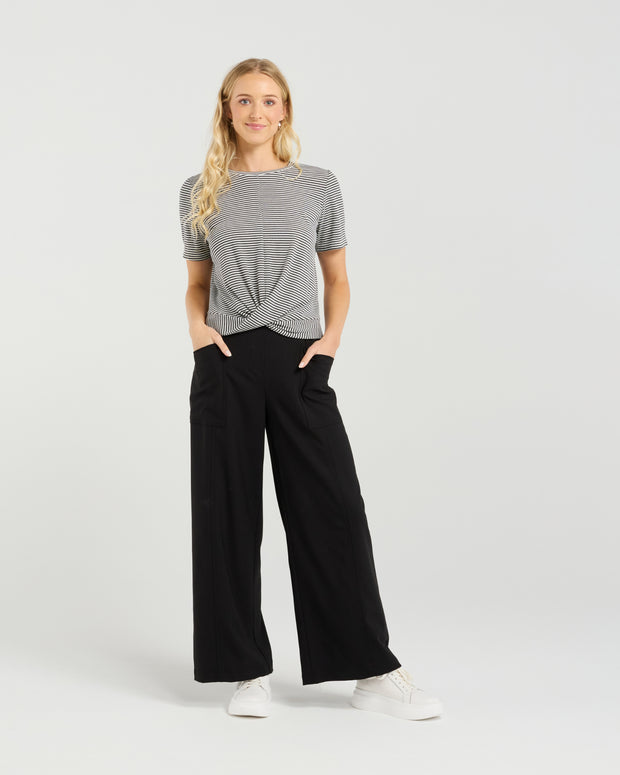 et alia Twist Tee - Monochrome Stripe