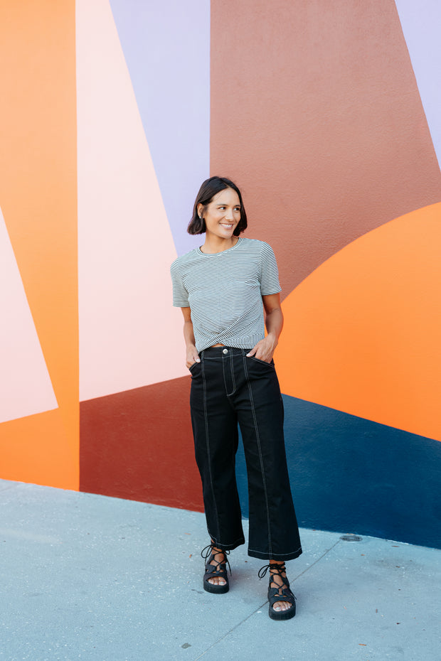 et alia Twist Tee - Monochrome Stripe