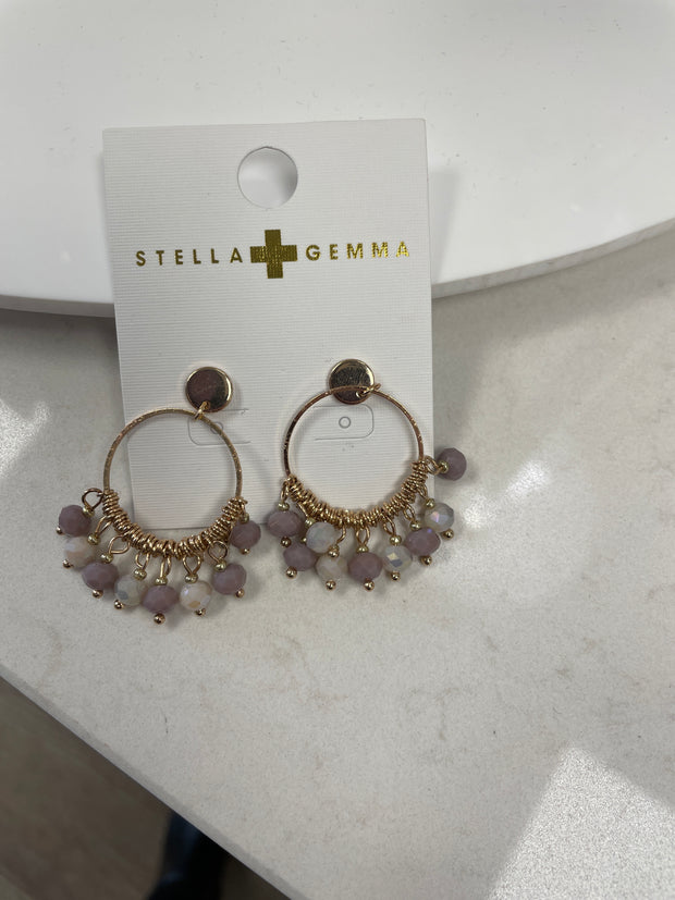Stella + Gemma Gold Hoops - Lilac Beads Gold Hoops
