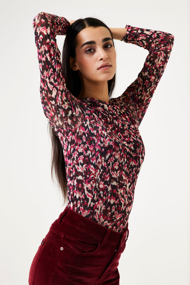 Garcia Millie Mesh Top - Cabernet Print