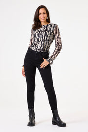 Garcia Gia Mesh Top - Black Print