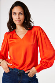 Garcia V-neck Satin Blouse - Flame Scarlet