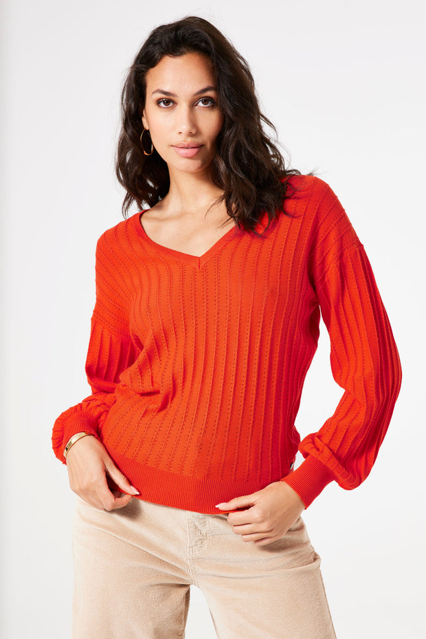 Garcia V-Neck Knit - Flame Scarlet