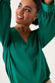 Garcia V Neck Satin Blouse - Ivy Forest