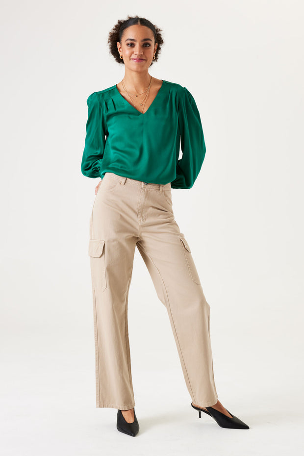 Garcia V Neck Satin Blouse - Ivy Forest