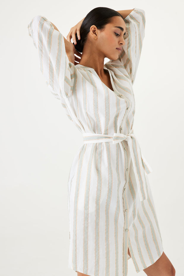 Garcia Button Down Dress - Off White Stripe