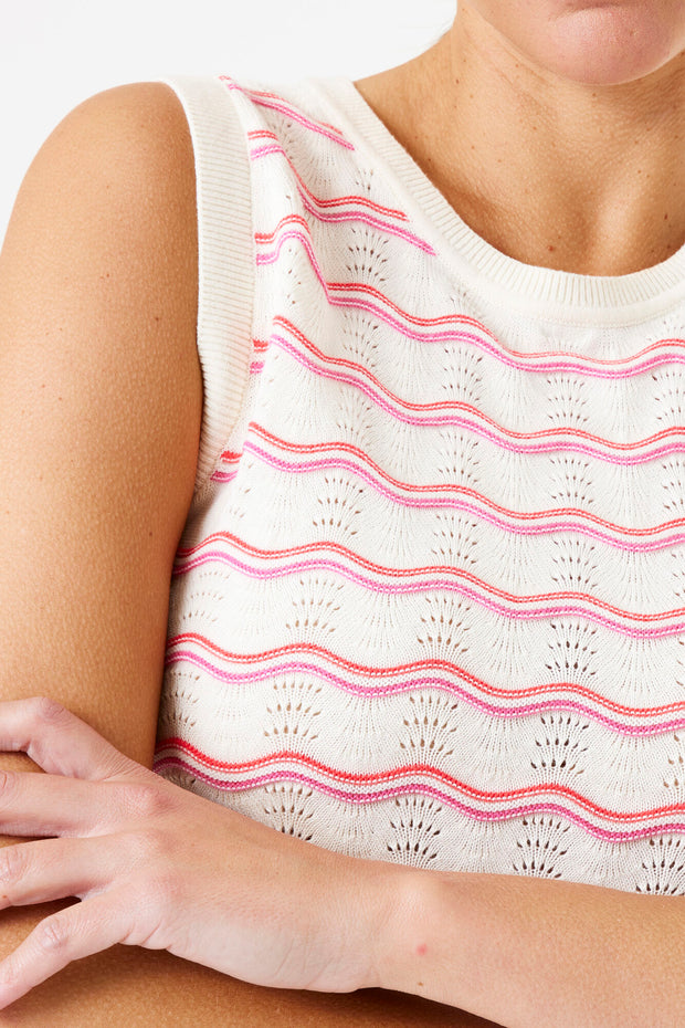 Garcia Flo Knit Singlet - Ecru Stripe