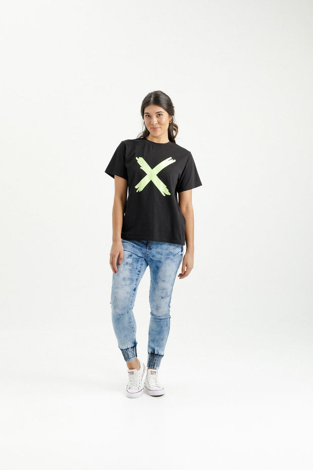 Home-lee Chris Tee - Black With Lime X