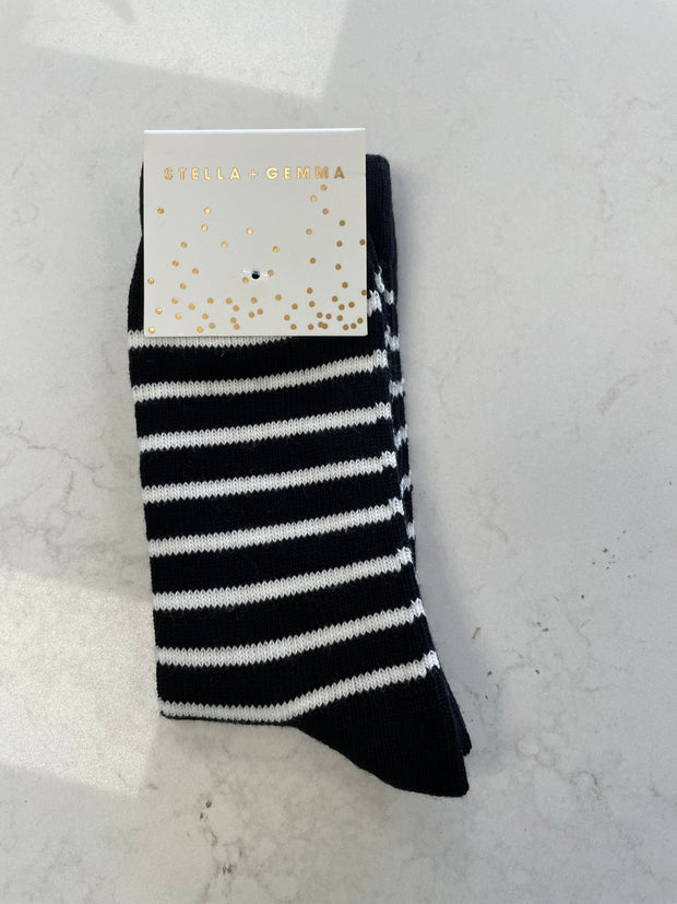 Stella + Gemma Socks - Black With White Stripes
