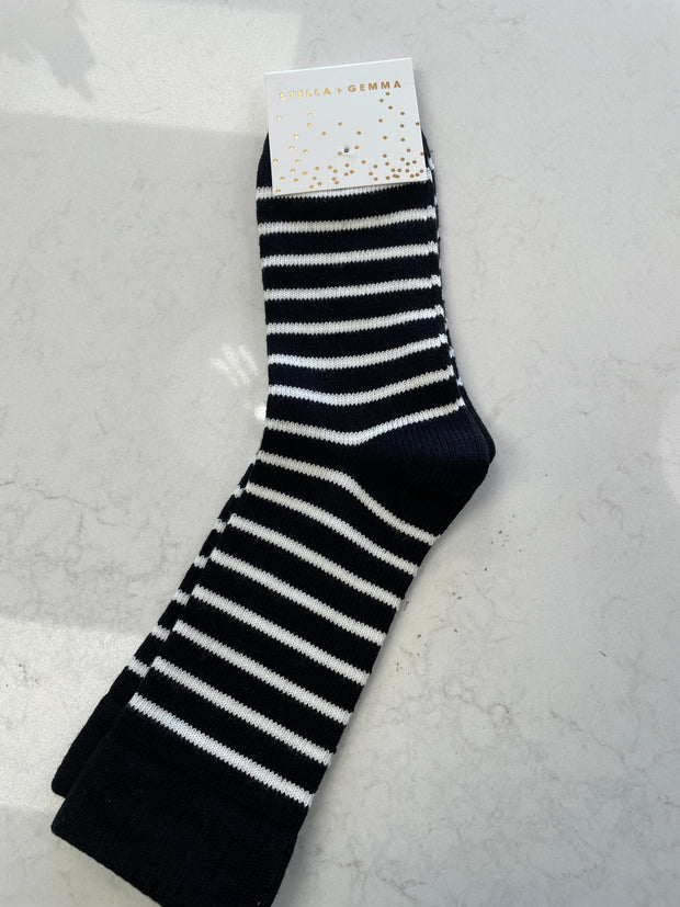 Stella + Gemma Socks - Black With White Stripes