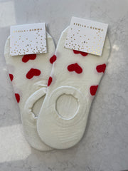 Stella + Gemma No Show Socks - White With Red Hearts