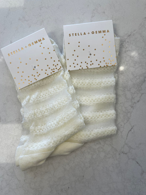 Stella + Gemma Socks - White Crochet Stripes