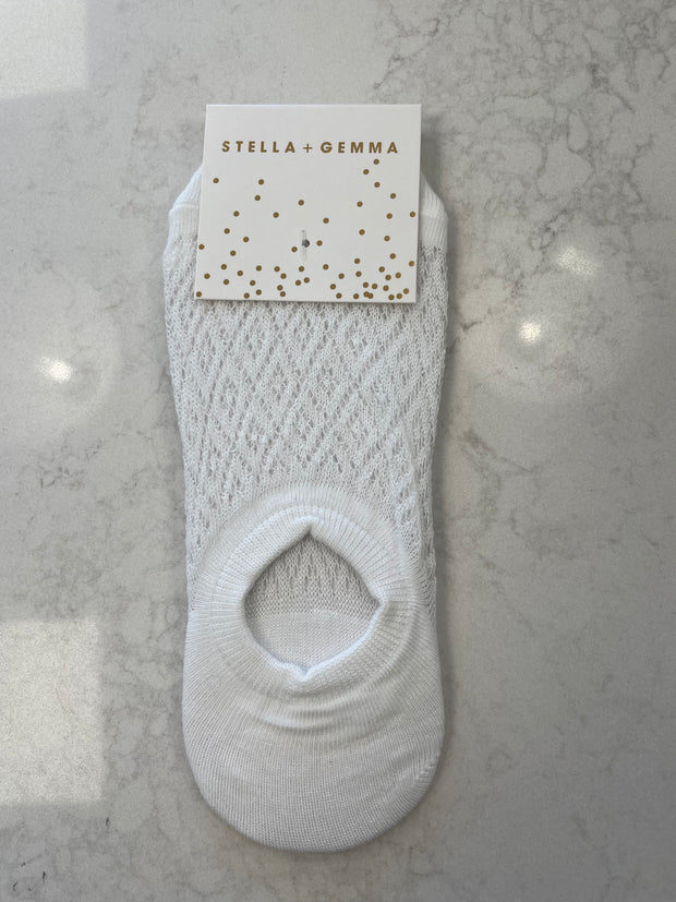 Stella + Gemma No Show Socks - White Crochet