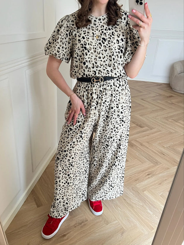 MSCH Alyona Vlora High Waist Pants - Oatmeal Leo