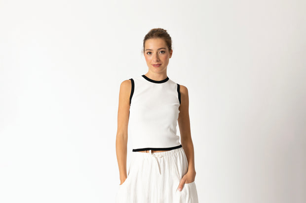 Two By Two Cassia Top - White With Black Trim
