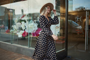 Lemon Tree Sabrina Dress - Latte Polkadot