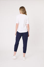 Lemon Tree Harem Linen Pant - Navy Stripe