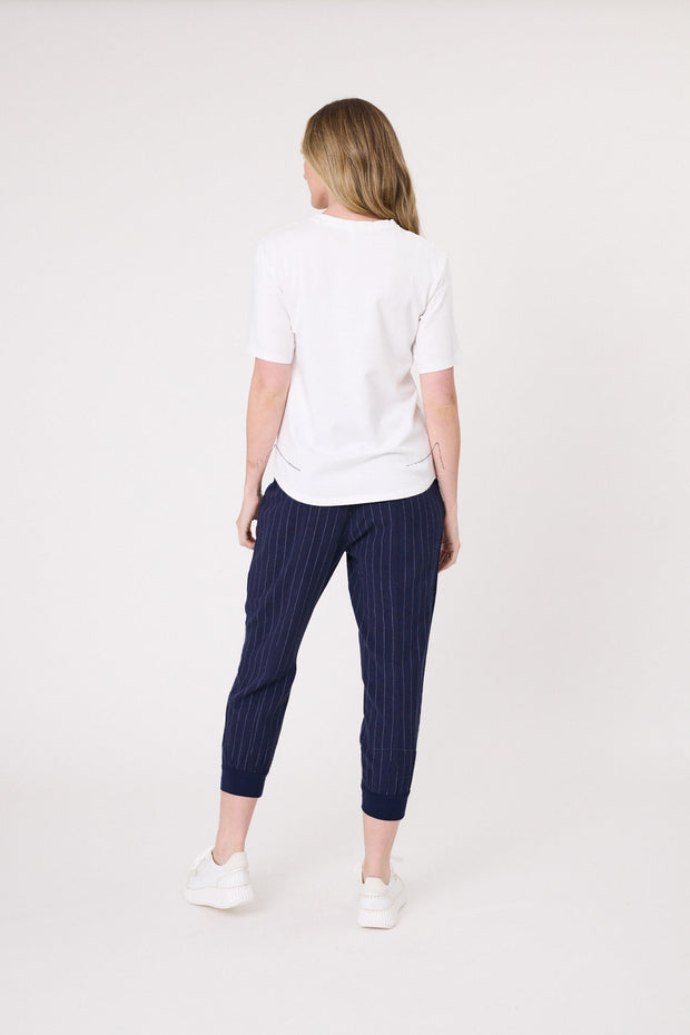 Lemon Tree Harem Linen Pant - Navy Stripe