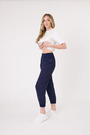 Lemon Tree Harem Linen Pant - Navy Stripe