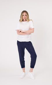 Lemon Tree Harem Linen Pant - Navy Stripe