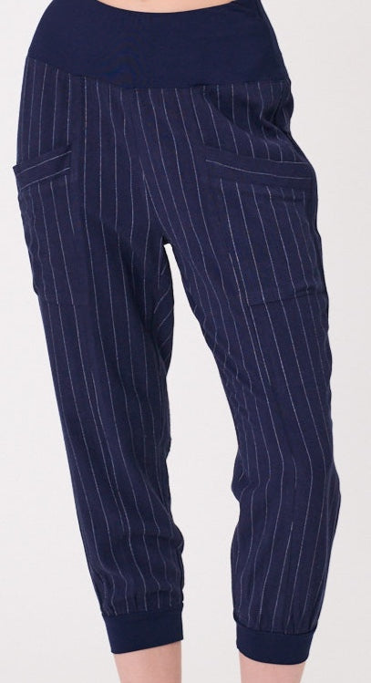 Lemon Tree Harem Linen Pant - Navy Stripe