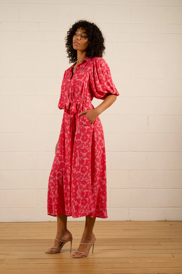 The Others Alessia Short Sleeve Shirt Dress - Pink Damask