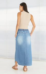 Dricoper Pia Long Skirt - Mid Blue