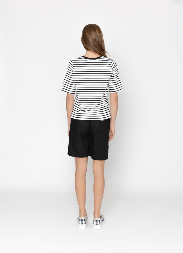 Two By Two Arrow Tee - Black & White Stripe