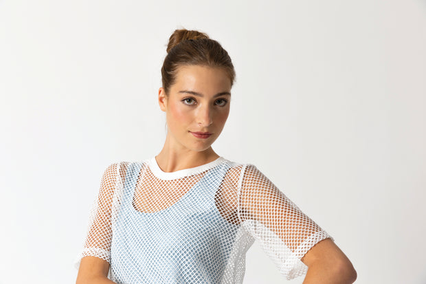 Two By Two Arrow Mesh Top - White