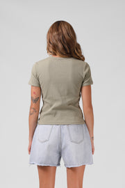 RPM Heart Ribbed Tee - Light Olive