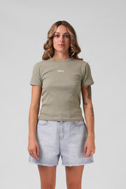 RPM Heart Ribbed Tee - Light Olive