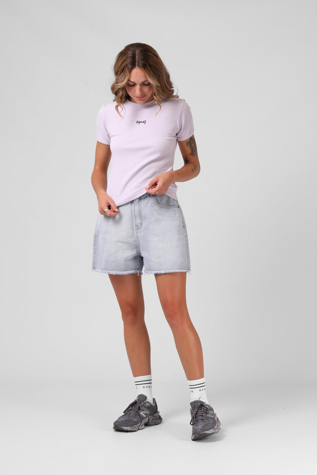 RPM Heart Ribbed Tee - Faded Lilac