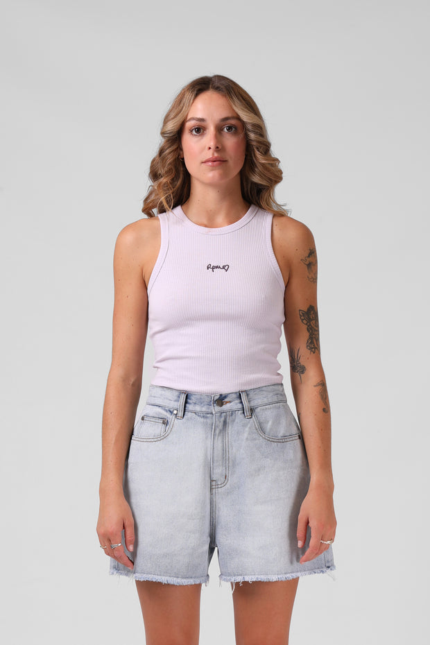 RPM Heart Ribbed Singlet - Faded Lilac