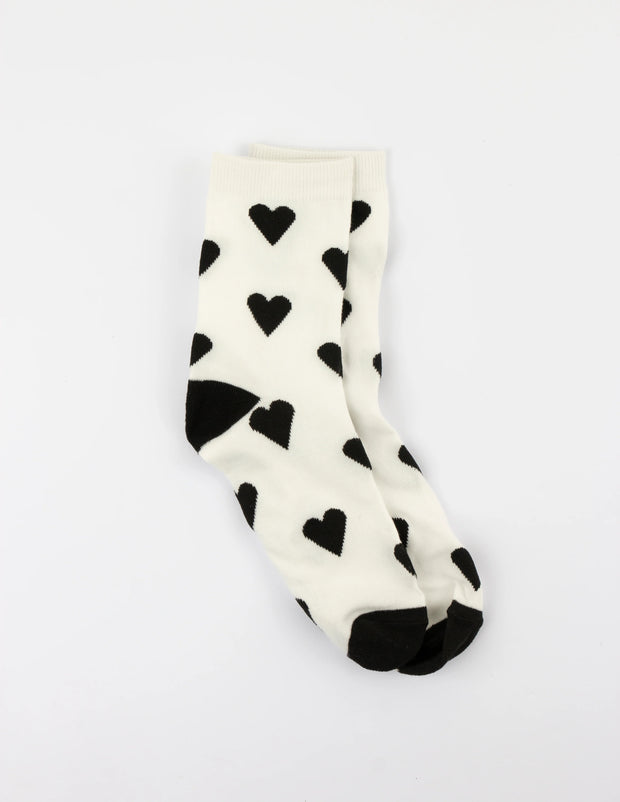 Stella + Gemma Socks - White With Black Hearts