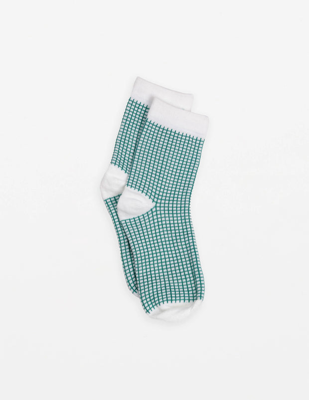 Stella + Gemma Socks - Green and White Grid